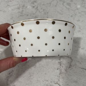 GOLD Polka Dots Fido's Diner Stoneware 5” Pet Bowl White Dog Cat PAW PRINT New!